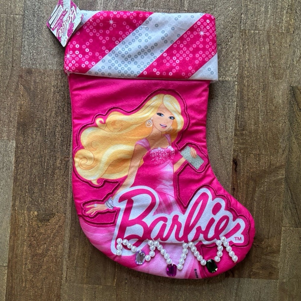 Barbie Pink Christmas Stocking with Jewels Nice Shape